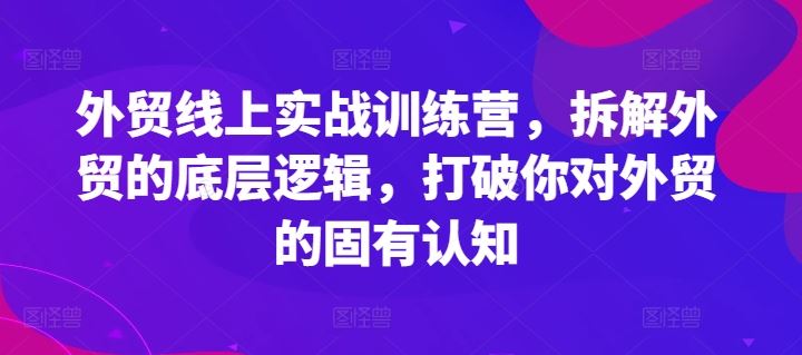 外贸线上实战训练营,拆解外贸的底层逻辑,打破你对外贸的固有认知-聊项目