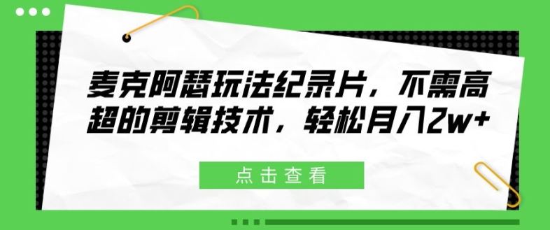 麦克阿瑟玩法纪录片，不需高超的剪辑技术，轻松月入2w+【揭秘】-聊项目