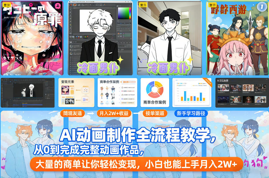 AI动画制作全流程教学，从0到完成完整动画作品，大量的商单让你轻松变现，小白也能上手月入2W+-聊项目