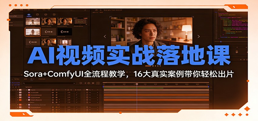 AI视频实战落地课：Sora+ComfyUI全流程教学，16大真实案例带你轻松出片-聊项目