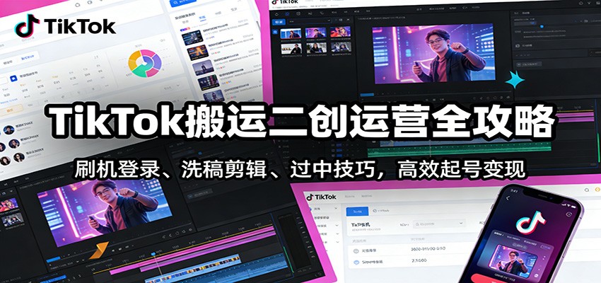 TikTok搬运二创运营全攻略：刷机登录、洗稿剪辑 、过中技巧，高效起号变现-聊项目